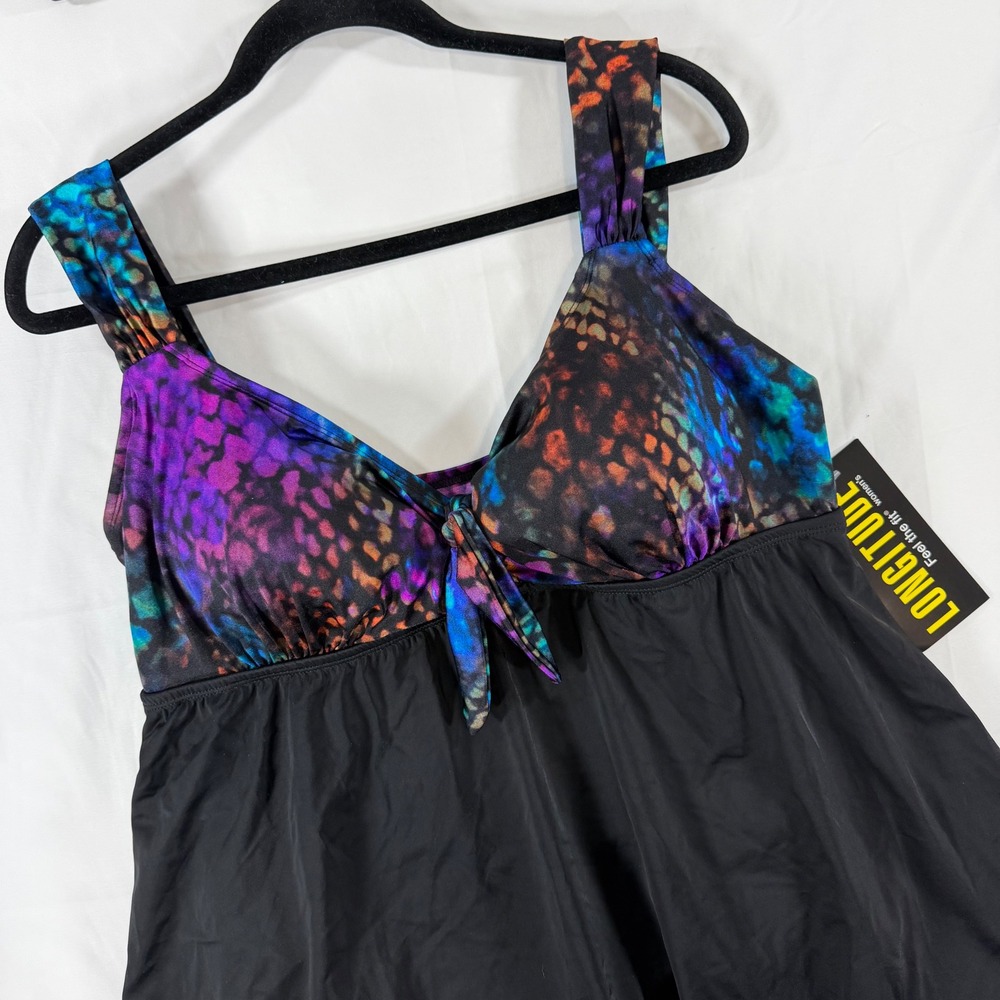 Longitude Womens 22W Swimdress‎ One Piece Swimsuit Animal Print Black RW22174